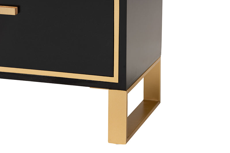 Grayson Contemporary Glam and Luxe Black Finished Wood and Gold Metal 2-Drawer End Table