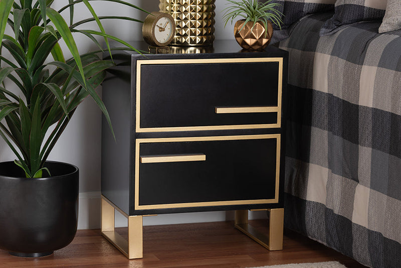 Grayson Black and Gold Metal 2-Drawer End Table Baxton