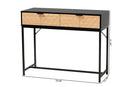 Marconi Two-Tone Black and Natural Brown and Black Metal 2-Drawer Console Table Baxton