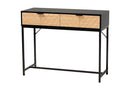 Marconi Two-Tone Black and Natural Brown and Black Metal 2-Drawer Console Table Baxton