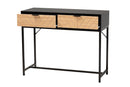Marconi Two-Tone Black and Natural Brown and Black Metal 2-Drawer Console Table Baxton
