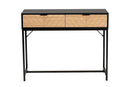Marconi Two-Tone Black and Natural Brown and Black Metal 2-Drawer Console Table Baxton
