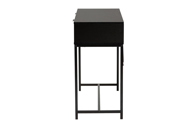 Marconi Modern Industrial Two-Tone Black and Natural Brown Finished Wood and Black Metal 2-Drawer Console Table