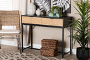 Marconi Two-Tone Black and Natural Brown and Black Metal 2-Drawer Console Table Baxton