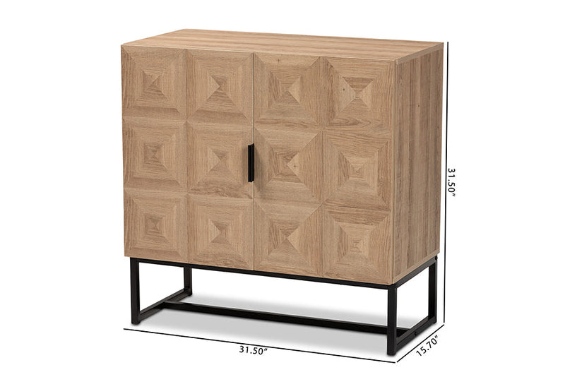 Tricia Natural Brown and Black Metal 2-Door Storage Cabinet Baxton