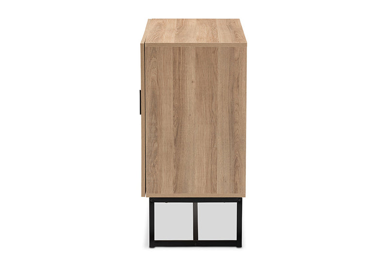 Tricia Natural Brown and Black Metal 2-Door Storage Cabinet Baxton