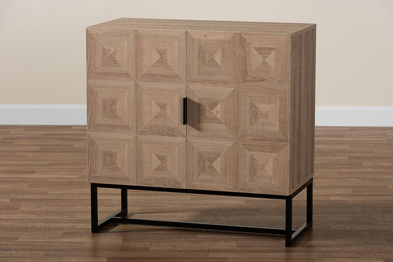 Tricia Natural Brown and Black Metal 2-Door Storage Cabinet Baxton