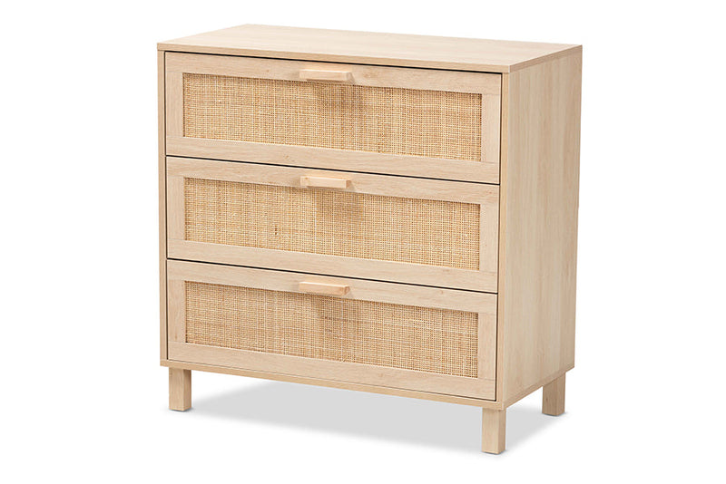 Emlyn Light Brown 3-Drawer Storage Cabinet w/Natural Rattan Baxton