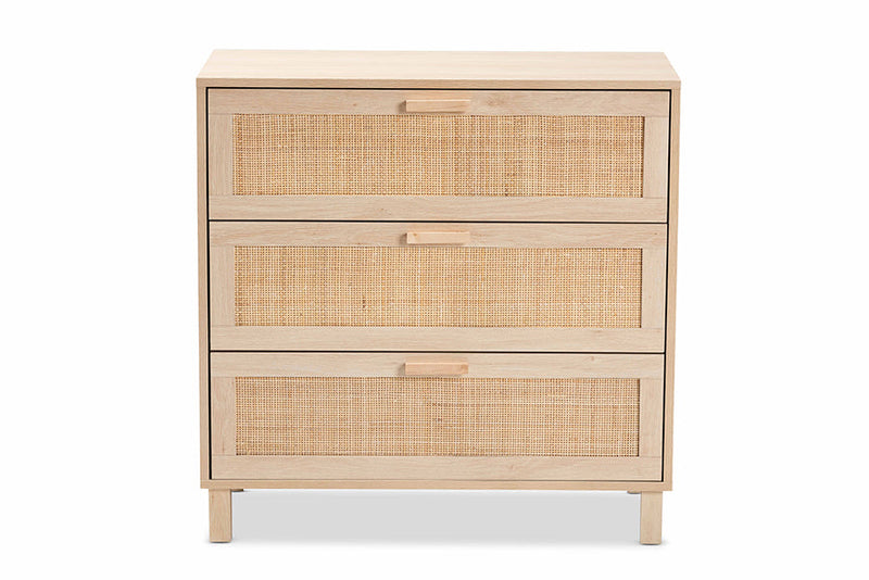 Emlyn Light Brown 3-Drawer Storage Cabinet w/Natural Rattan Baxton