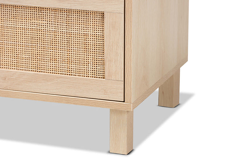 Emlyn Light Brown 3-Drawer Storage Cabinet w/Natural Rattan Baxton
