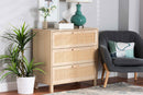 Emlyn Light Brown 3-Drawer Storage Cabinet w/Natural Rattan Baxton