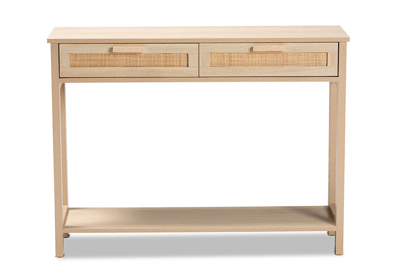 Emlyn Light Brown 2-Drawer Console Table w/Natural Rattan Baxton