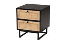Leonie Espresso Brown and Natural Rattan 2-Drawer End Table Baxton