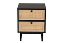 Leonie Espresso Brown and Natural Rattan 2-Drawer End Table Baxton