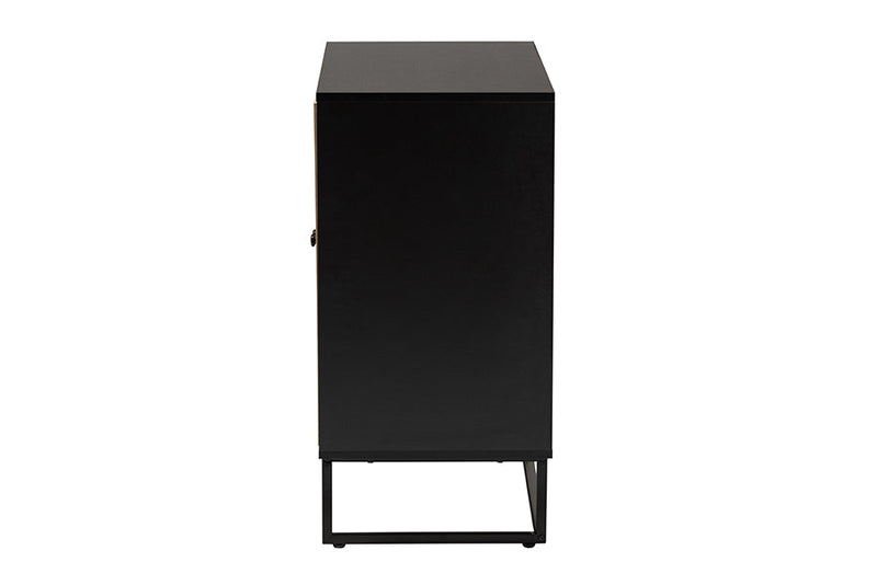 Leonie Espresso Brown and Natural Rattan 2-Door Storage Cabinet Baxton