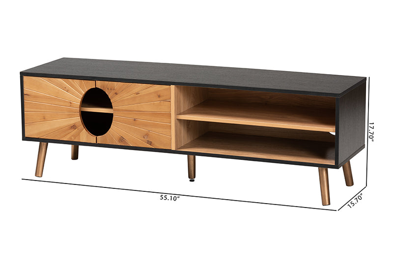 Malene Modern and Contemporary Two-Tone Dark and Natural Brown Finished Wood TV Stand