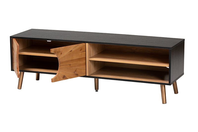 Malene Modern and Contemporary Two-Tone Dark and Natural Brown Finished Wood TV Stand