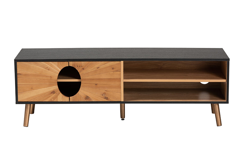 Malene Modern and Contemporary Two-Tone Dark and Natural Brown Finished Wood TV Stand