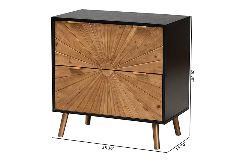 Kalcya Two-Tone Black and Natural Brown 2-Drawer Storage Cabinet Baxton