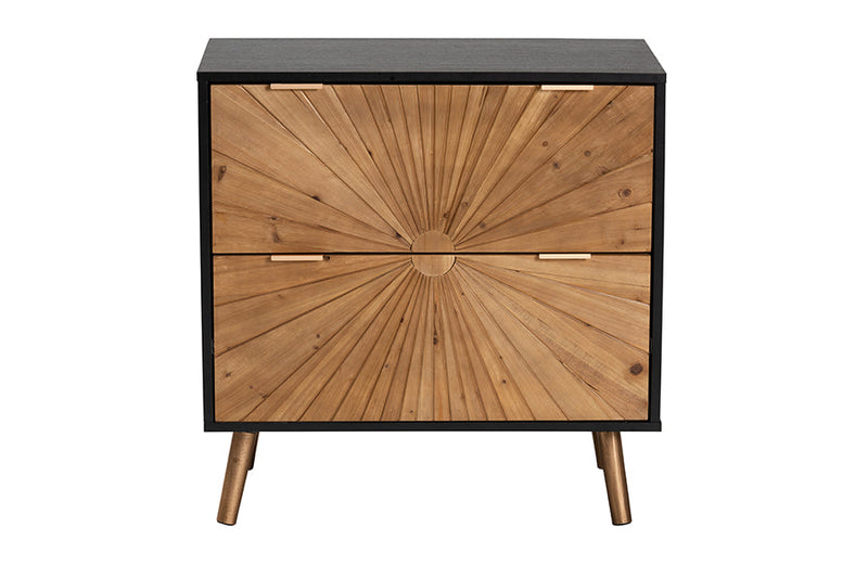 Kalcya Two-Tone Black and Natural Brown 2-Drawer Storage Cabinet Baxton