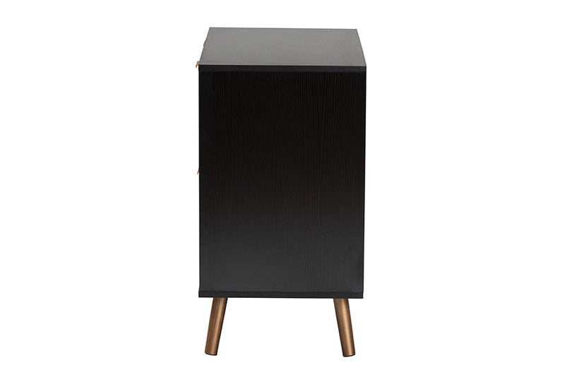 Kalcya Two-Tone Black and Natural Brown 2-Drawer Storage Cabinet Baxton