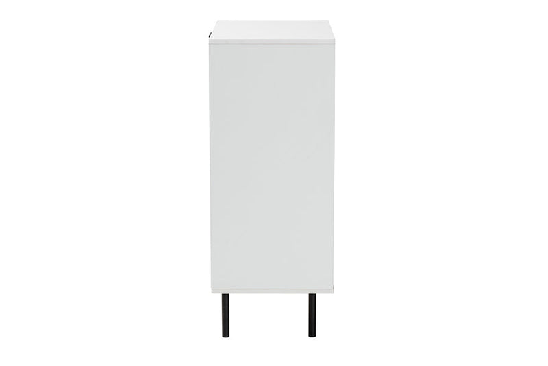 Tara Two-Tone White and Natural Brown Black Metal 5-Drawer Storage Cabinet Baxton