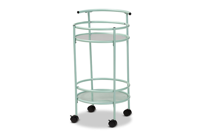 Vanda Mid-Century Modern Mint Green Finished Metal 2-Tier Kitchen Cart