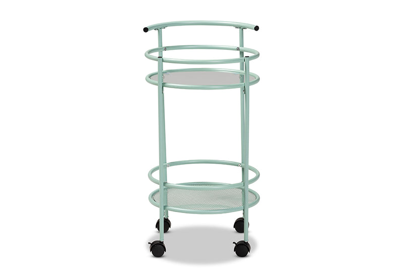 Vanda Mid-Century Modern Mint Green Finished Metal 2-Tier Kitchen Cart