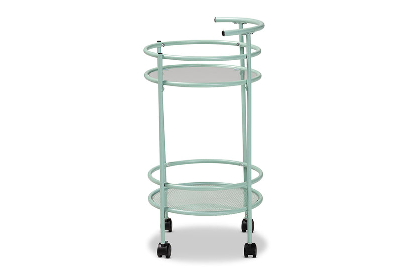 Vanda Mid-Century Modern Mint Green Finished Metal 2-Tier Kitchen Cart