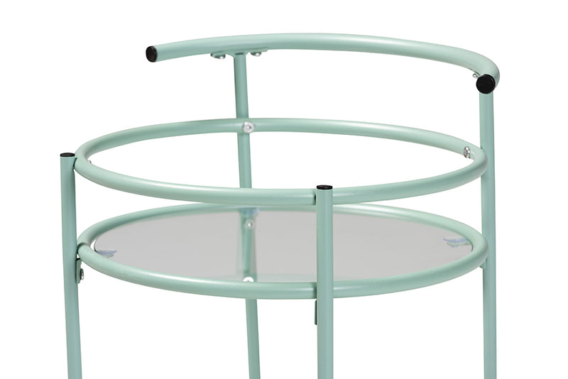 Vanda Mid-Century Modern Mint Green Finished Metal 2-Tier Kitchen Cart