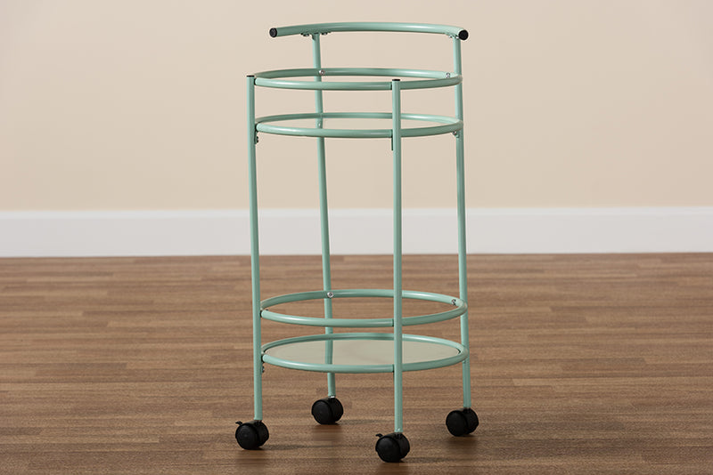 Vanda Mid-Century Modern Mint Green Finished Metal 2-Tier Kitchen Cart