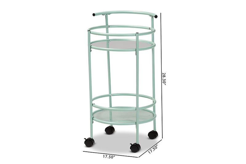 Vanda Mid-Century Modern Mint Green Finished Metal 2-Tier Kitchen Cart