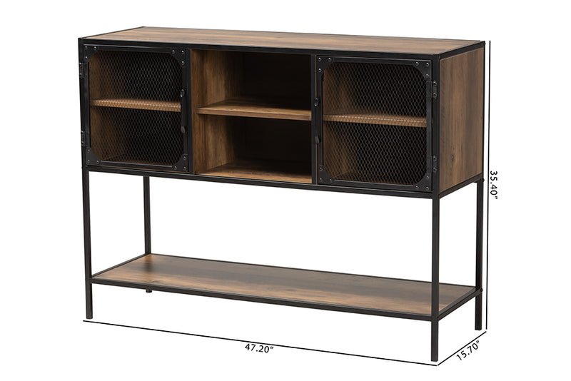 Channary Modern Industrial Walnut Brown Finished Wood and Black Metal 2-Door Sideboard