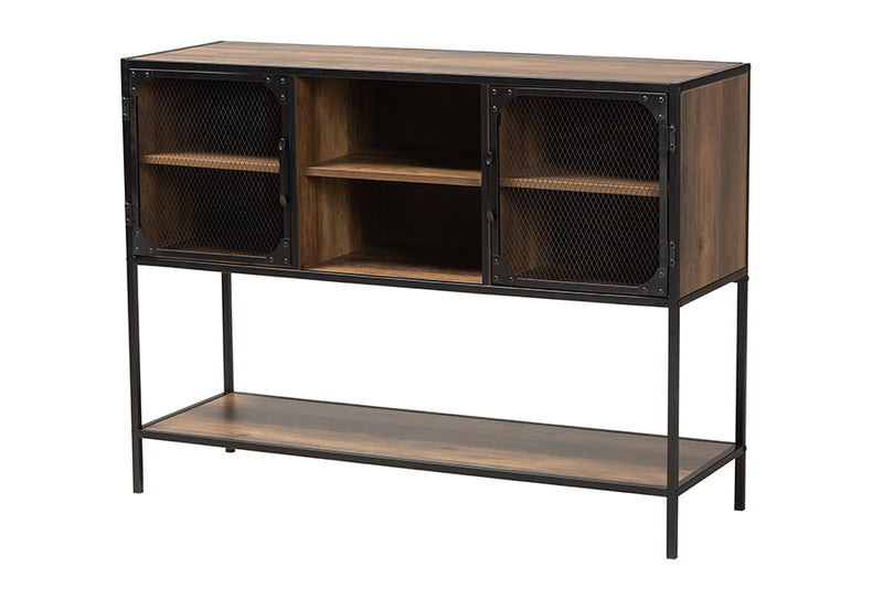 Channary Modern Industrial Walnut Brown Finished Wood and Black Metal 2-Door Sideboard