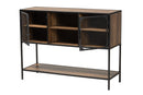 Channary Walnut Brown and Black Metal 2-Door Sideboard Baxton