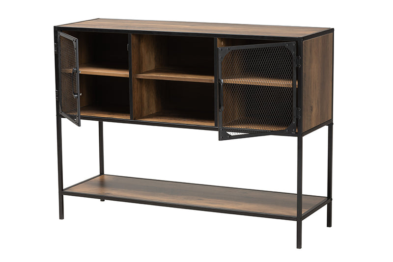 Channary Modern Industrial Walnut Brown Finished Wood and Black Metal 2-Door Sideboard