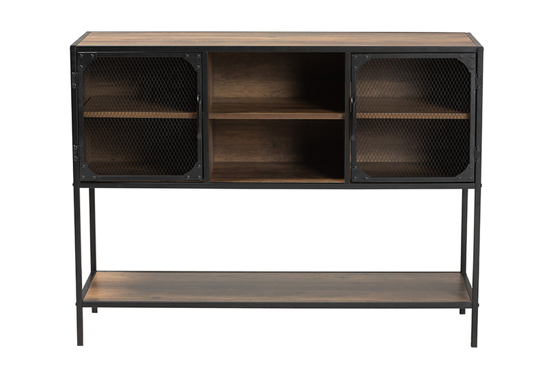 Channary Modern Industrial Walnut Brown Finished Wood and Black Metal 2-Door Sideboard