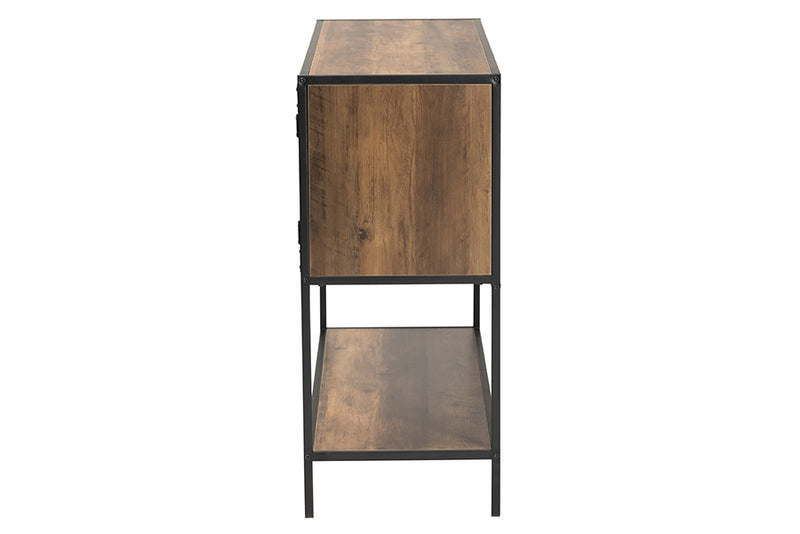 Channary Modern Industrial Walnut Brown Finished Wood and Black Metal 2-Door Sideboard