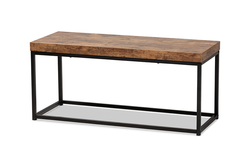 Dahlia Modern Industrial Walnut Brown Finished Wood and Black Metal Accent Bench