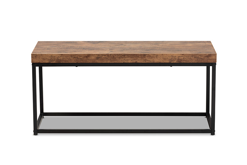 Dahlia Modern Industrial Walnut Brown Finished Wood and Black Metal Accent Bench