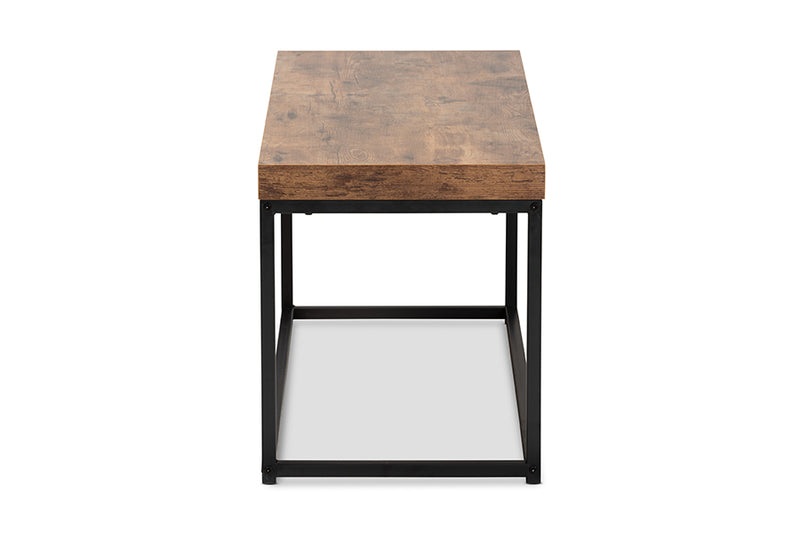 Dahlia Modern Industrial Walnut Brown Finished Wood and Black Metal Accent Bench