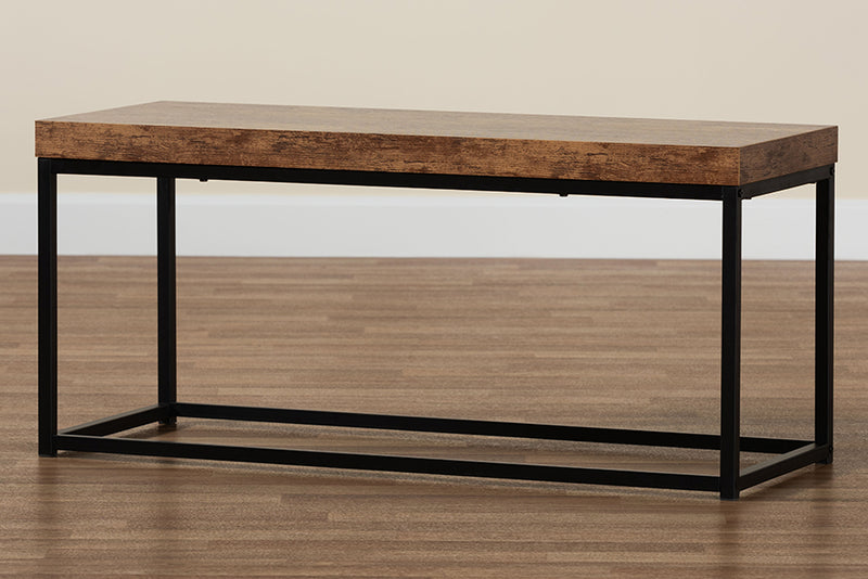 Dahlia Modern Industrial Walnut Brown Finished Wood and Black Metal Accent Bench