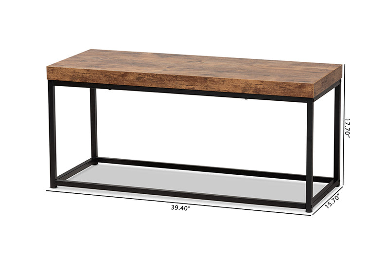 Dahlia Modern Industrial Walnut Brown Finished Wood and Black Metal Accent Bench