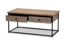 Calhoun Weathered Oak and Black Metal 2-Drawer Coffee Table Baxton