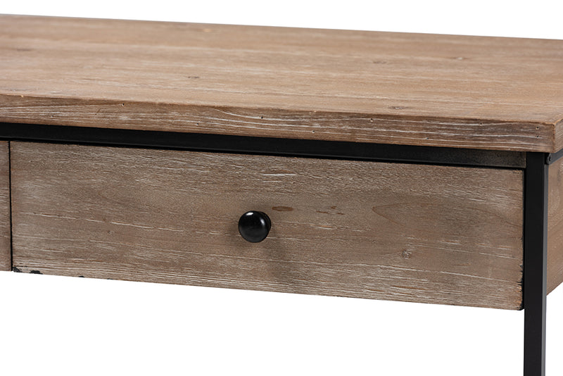 Calhoun Modern and Contemporary Weathered Oak Finished Wood and Black Metal 2-Drawer Coffee Table