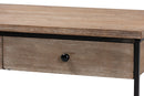 Calhoun Weathered Oak and Black Metal 2-Drawer Coffee Table Baxton