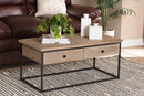 Calhoun Weathered Oak and Black Metal 2-Drawer Coffee Table Baxton