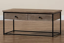 Calhoun Weathered Oak and Black Metal 2-Drawer Coffee Table Baxton