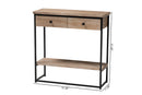 Jacey Natural Brown and Black Metal 2-Drawer Console Table Baxton