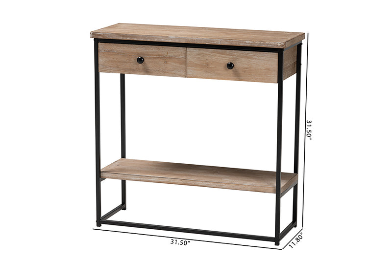 Jacey Modern Industrial Natural Brown Finished Wood and Black Metal 2-Drawer Console Table